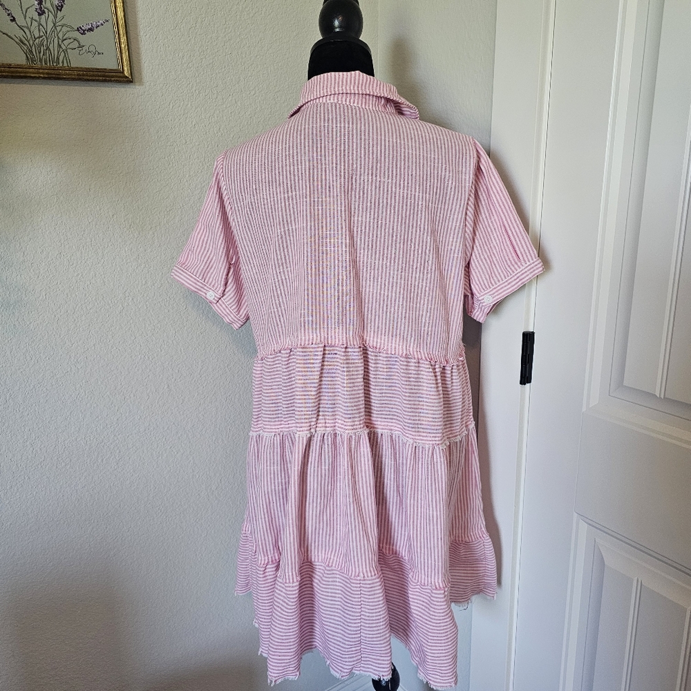 Umgee Pink Striped Tiered Dress - Picture 2 of 16